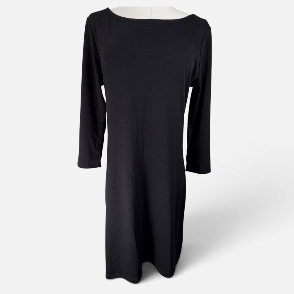 NWT Old Navy Black Ponte Sheath Dress Women's Medium 3/4 Sleeve Boat Neck Stretc